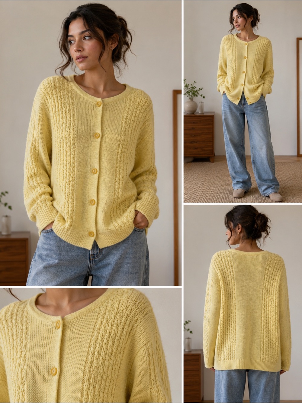 Vintage Butter Yellow Knit Button-Front Women's Sweater Cardigan - Picture 1 of 6